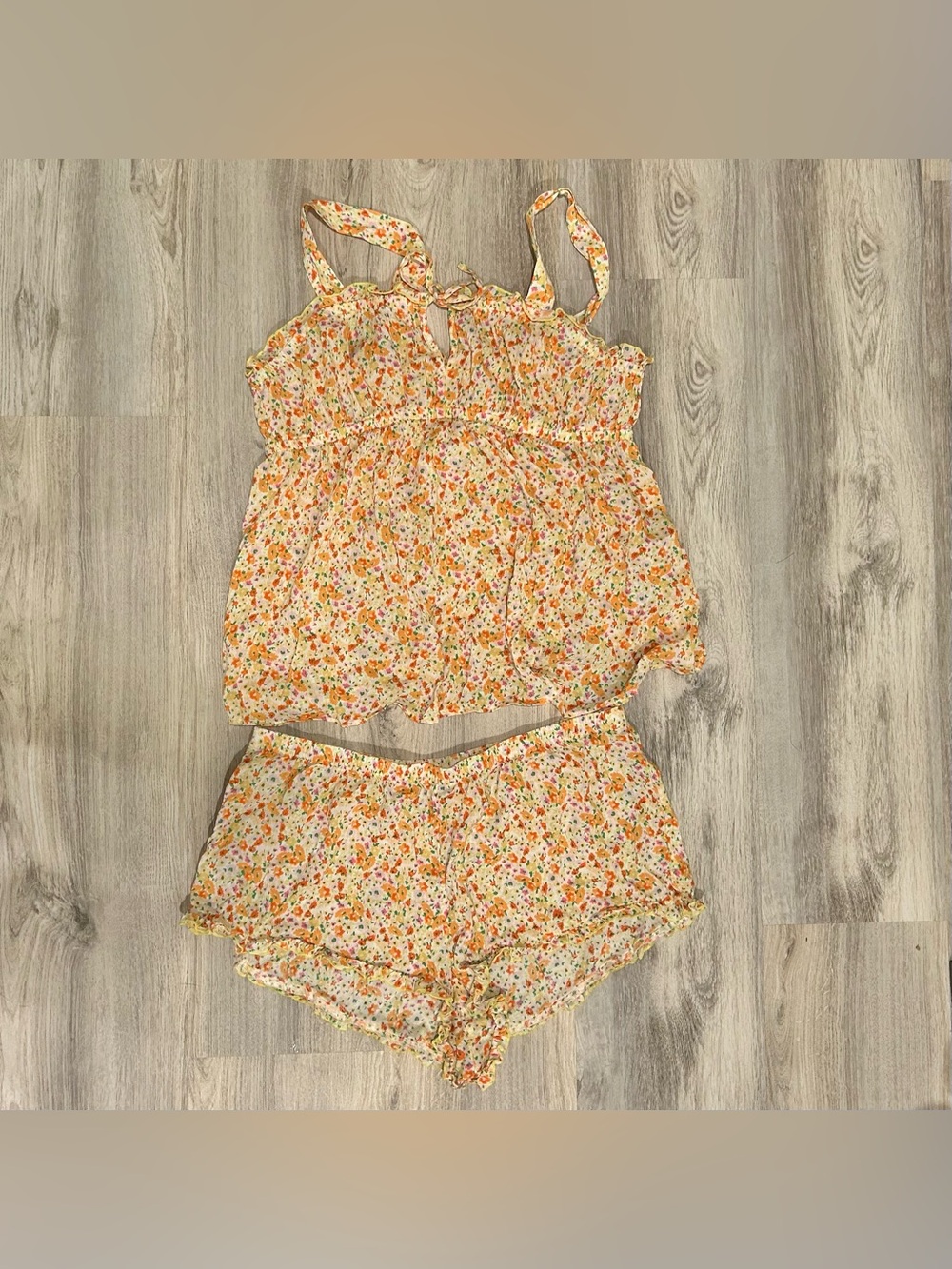 Old Navy Loves You Tank Top Shorts Matching Pajama Set Orange Floral Size L
